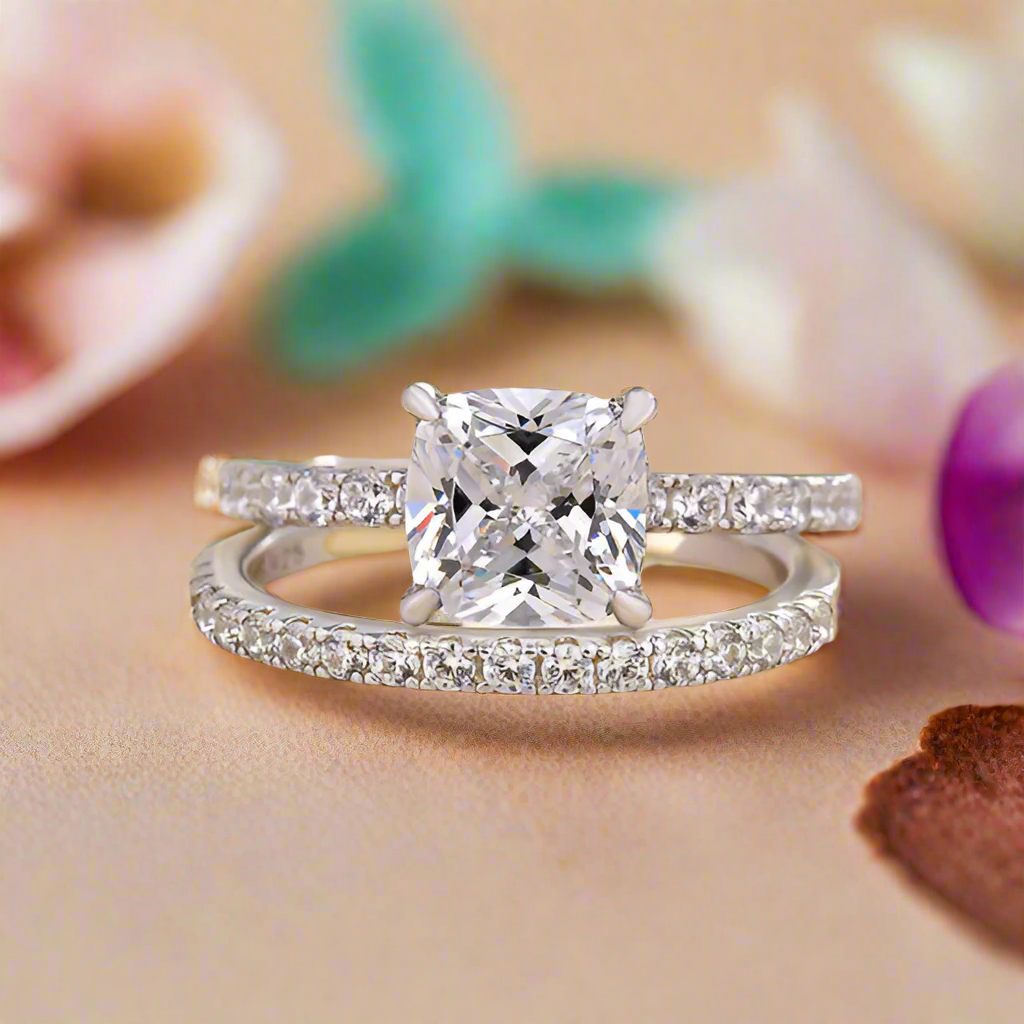 Elegant Cushion Cut 1.5 ct Diamond Bridal Set-Evani Naomi Jewelry