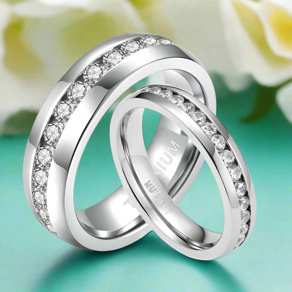 Elegant EVN Diamond Alternative Titanium Wedding Band-Evani Naomi Jewelry