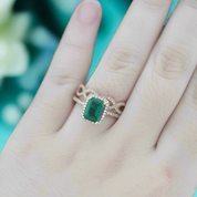 Emerald Cut Green Diamond 14K Rose Gold Wedding Ring Set-Evani Naomi Jewelry