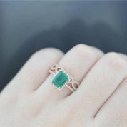 Emerald Cut Green Diamond 14K Rose Gold Wedding Ring Set-Evani Naomi Jewelry