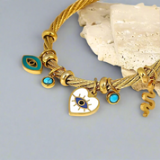 Enamel Snake Heart Evil Eye Stainless Steel Bracelet-Evani Naomi Jewelry