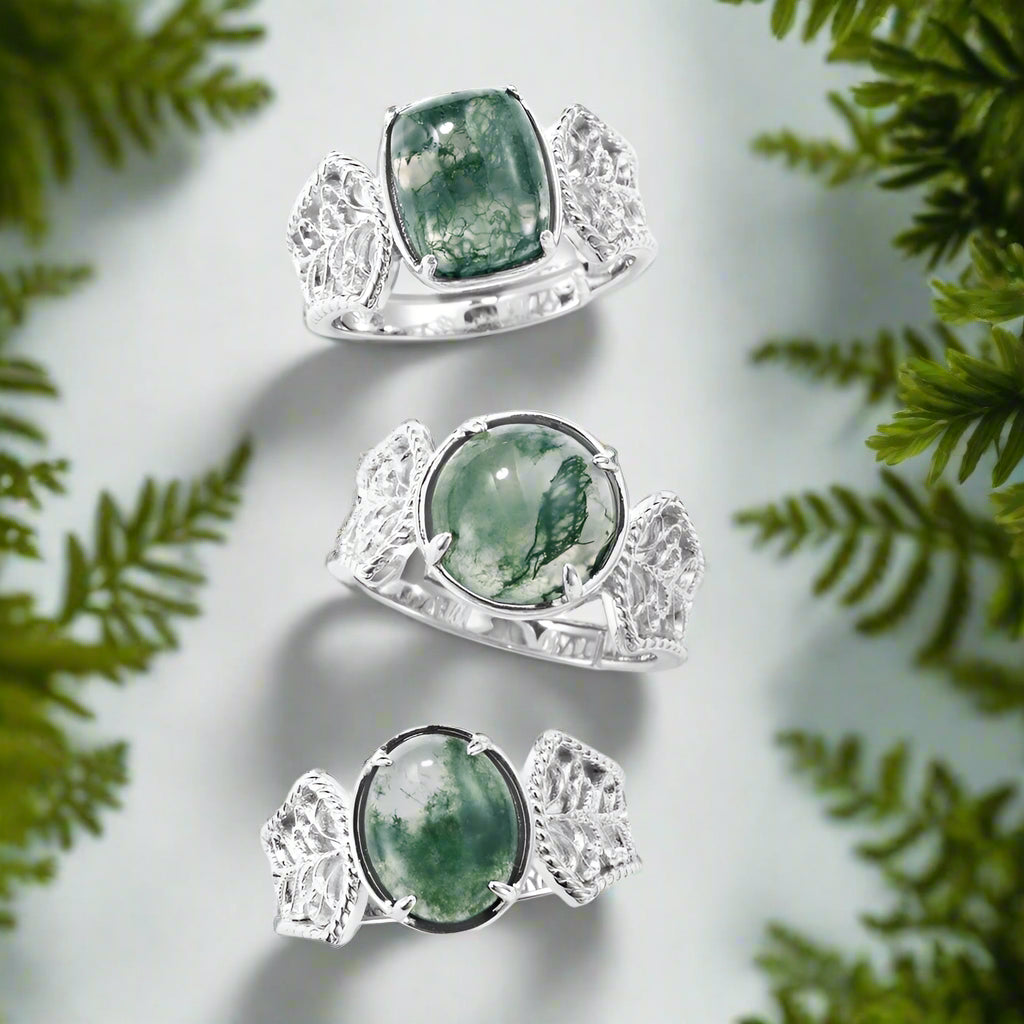 925 Sterling Silver Natural Vintage 8*10mm Green Moss Agate Open Rings for Woman Wedding Gifts Certified Jewelry Wholesale-Evani Naomi Jewelry