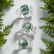 925 Sterling Silver Natural Vintage 8*10mm Green Moss Agate Open Rings for Woman Wedding Gifts Certified Jewelry Wholesale-Evani Naomi Jewelry