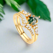 Eternal Love- Kite Shape Moss Agate Wedding Ring-Evani Naomi Jewelry