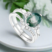 Eternal Love- Kite Shape Moss Agate Wedding Ring-Evani Naomi Jewelry