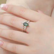 Eternal Love- Kite Shape Moss Agate Wedding Ring-Evani Naomi Jewelry