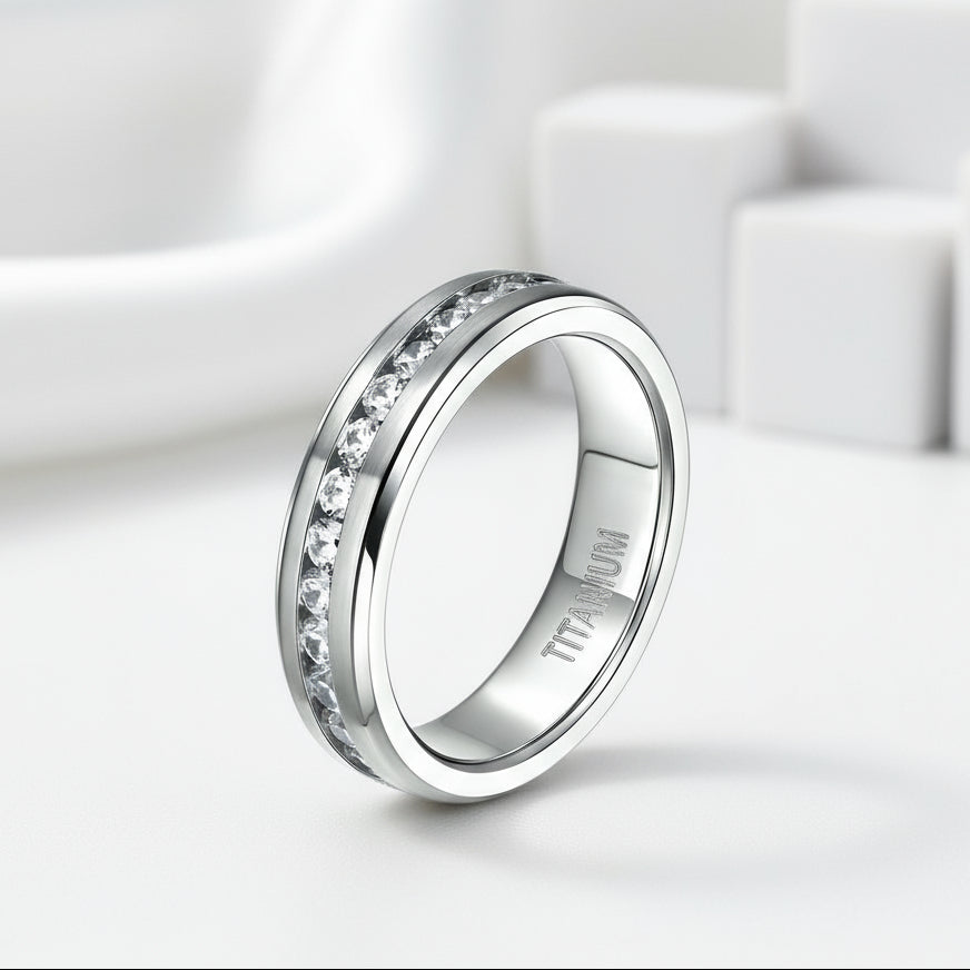Eternity Diamond Titanium Men's Wedding Band-Evani Jewelry