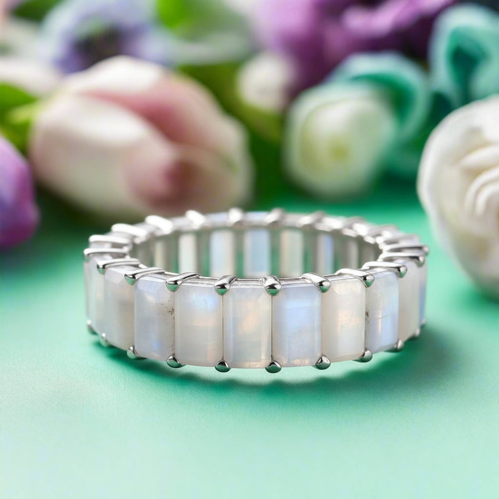 Eternity Emerald Cut Diamond Rose Gold Wedding Band-Evani Naomi Jewelry
