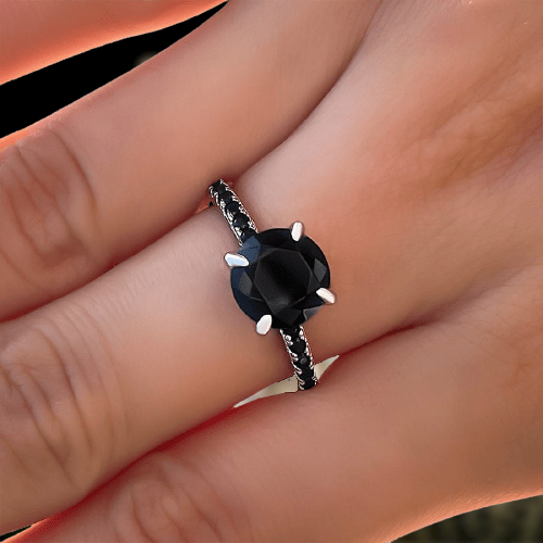 Exclusive Round Cut Black Diamond White Gold Engagement Ring-Evani Naomi Jewelry
