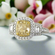Flash Sale- 3.45 Ct Fancy Yellow Cushion Cut Diamond Engagement Ring-Evani Naomi Jewelry