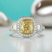 Flash Sale- 3.45 Ct Fancy Yellow Cushion Cut Diamond Engagement Ring-Evani Naomi Jewelry