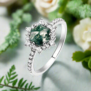 Forest Heart- Hexagon Cut Natural Moss Agate Ring-Evani Naomi Jewelry