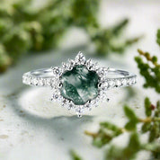 Forest Heart- Hexagon Cut Natural Moss Agate Ring-Evani Naomi Jewelry