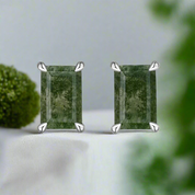 Glimmer of Hope- Emerald Cut Moss Agate & Alexandrite Stud Earrings - Evani Naomi Jewelry