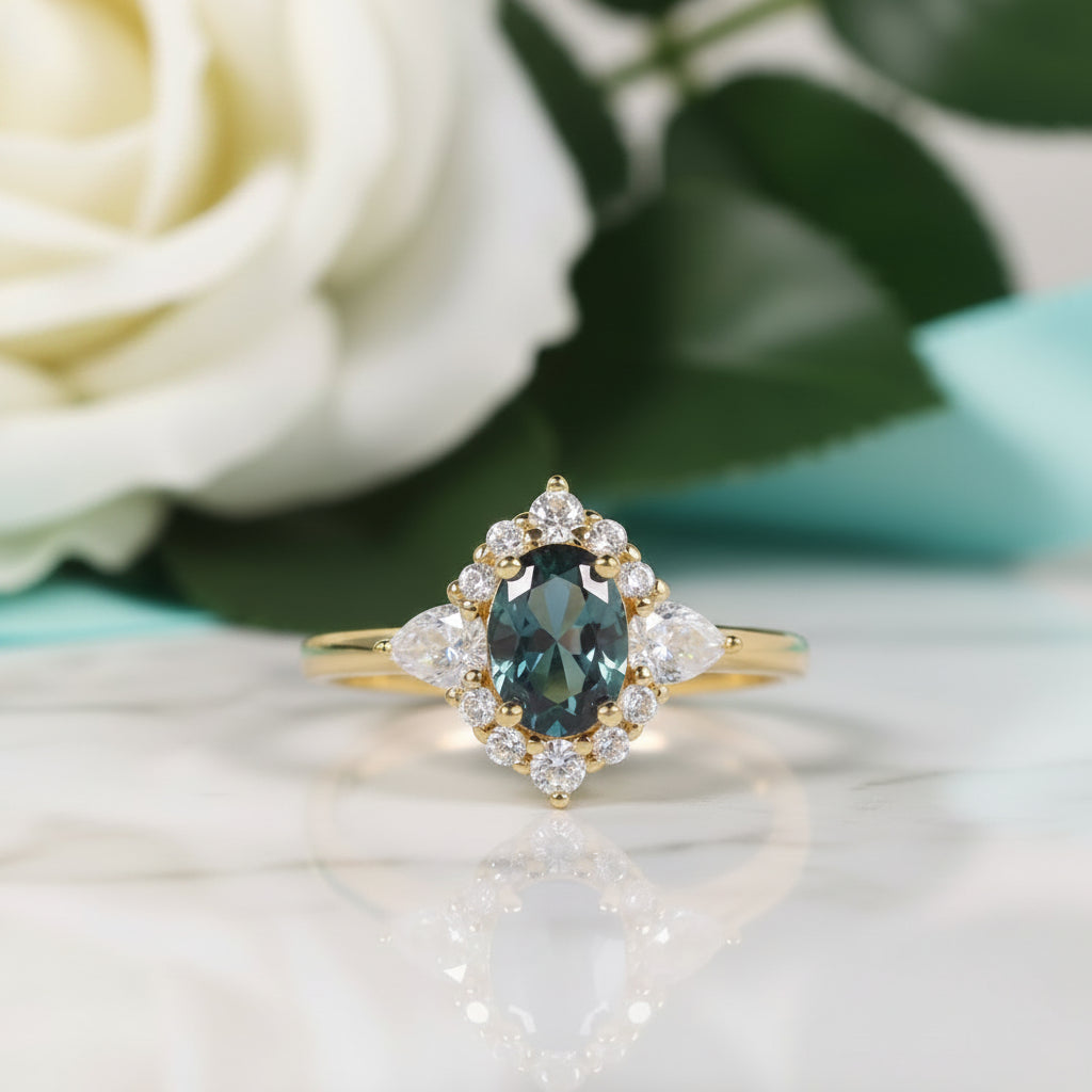 Oval Vintage Alexandrite Engagement Ring-Evani Jewelry