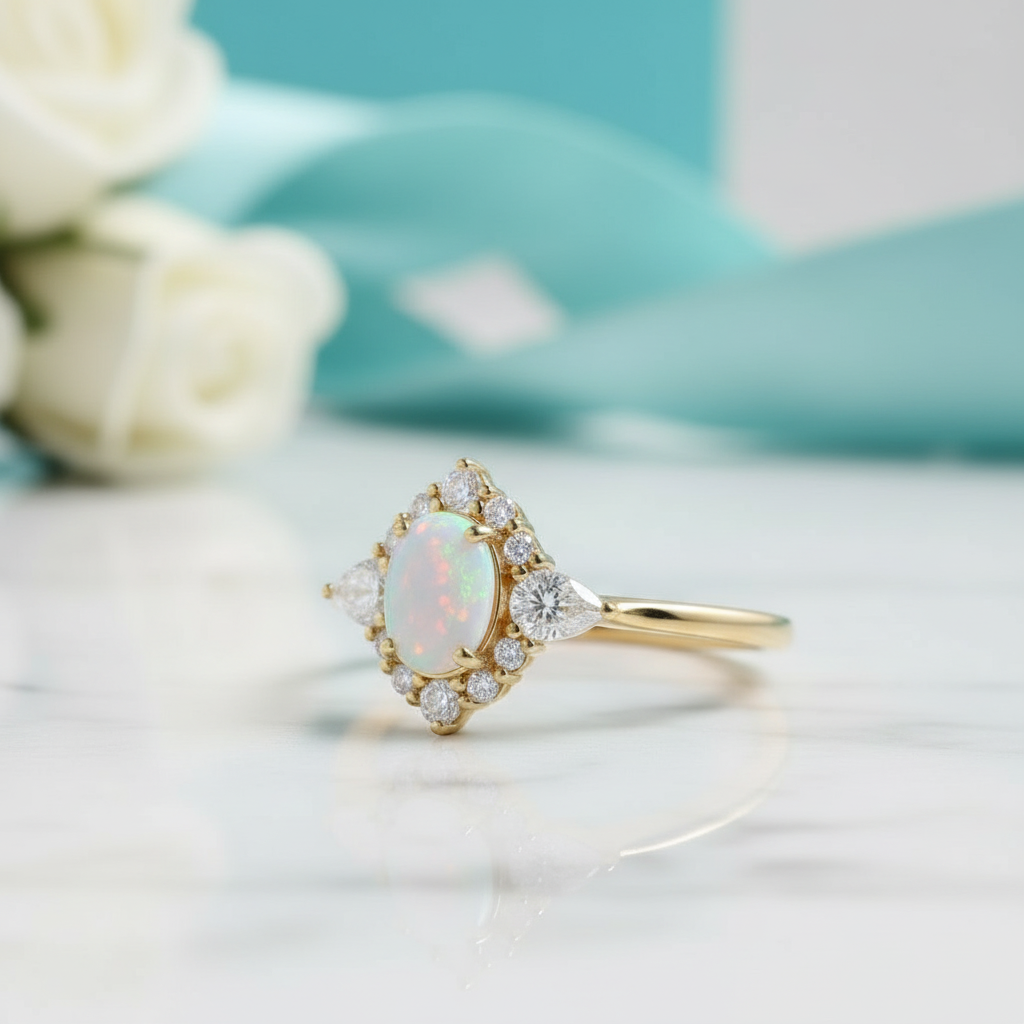 Oval Vintage Moonstone Engagement Ring-Evani Jewelry