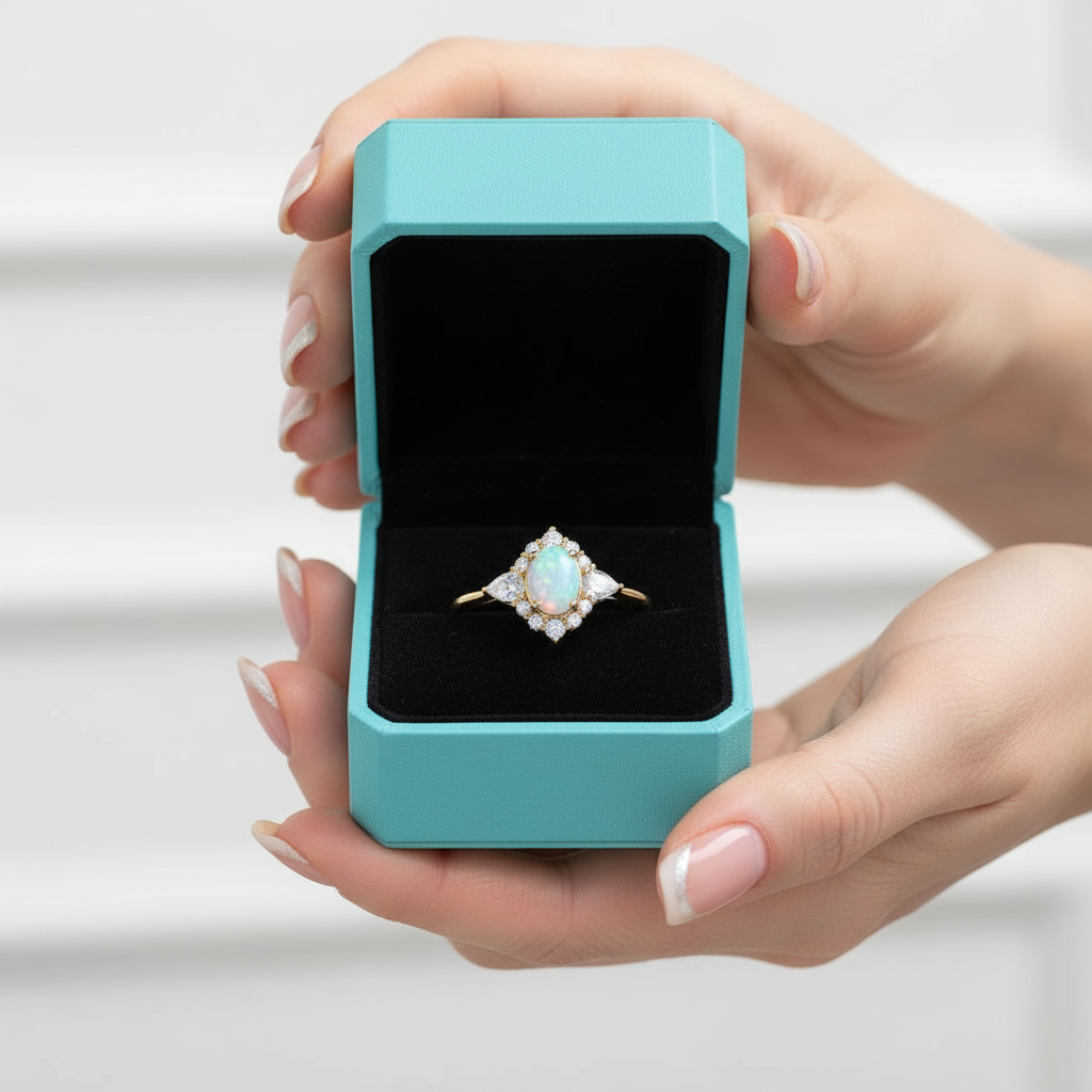 Oval Vintage Moonstone Engagement Ring-Evani Jewelry