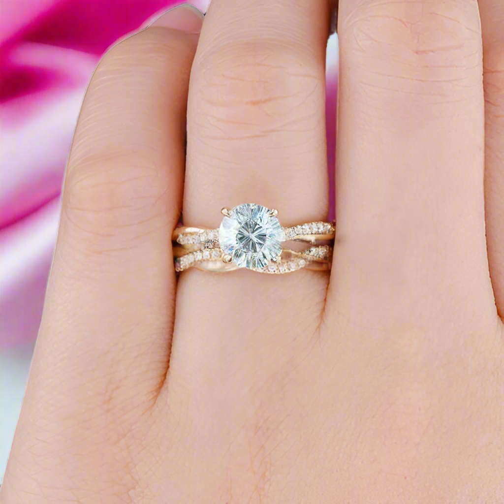 Gorgeous 1.2ct Round Cut Twist Engagement Ring Set-Evani Naomi Jewelry