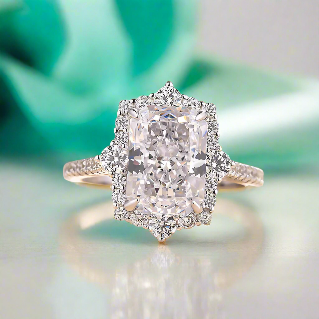 Gorgeous Halo 3.0 ct Radiant Cut Diamond Engagement Ring-Evani Naomi Jewelry