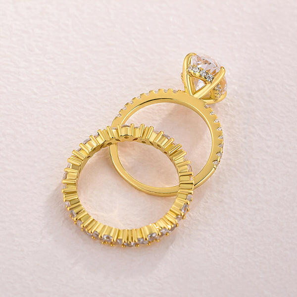 Gorgeous Oval Cut 3.5ct Diamond Yellow Gold Bridal Set-Evani Naomi Jewelry