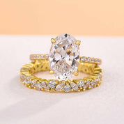 Gorgeous Oval Cut 3.5ct Diamond Yellow Gold Bridal Set-Evani Naomi Jewelry