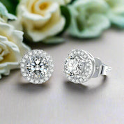 Halo 1.0 Ct Round Diamond Stud Earrings-Evani Naomi Jewelry