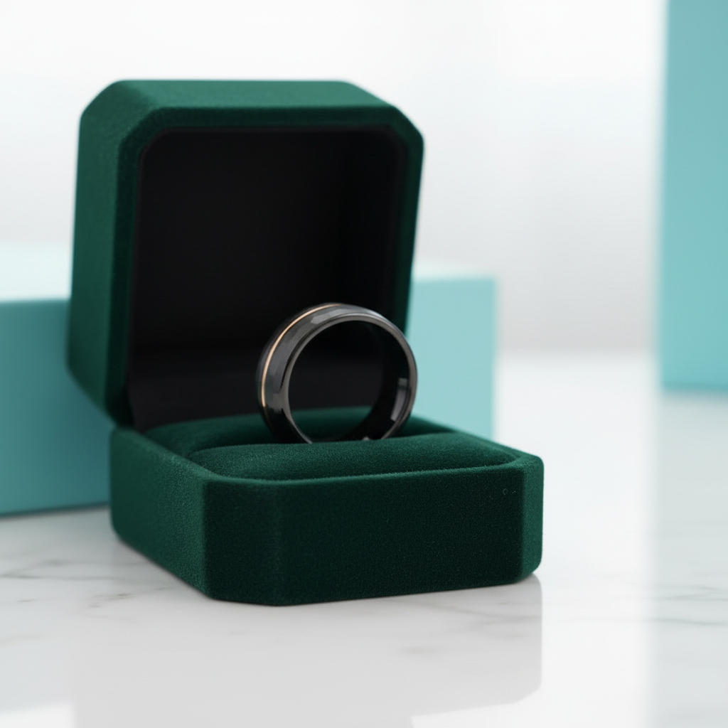 Hammer Matte Tungsten Wedding Band with Thin Rose Gold Line - Evani Naomi Jewelry
