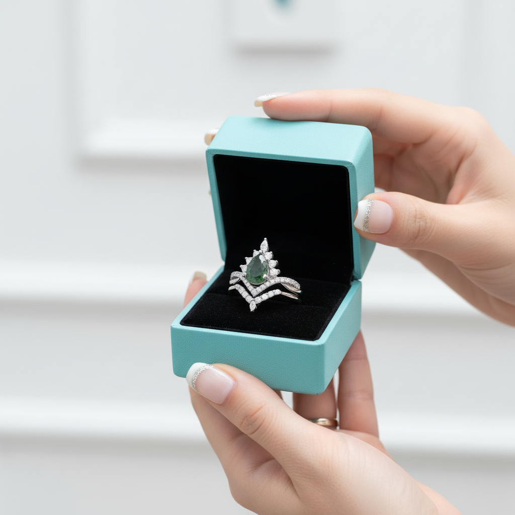 Happy Ever After – Pear Cut Moss Agate & Diamond Crown Ring-Evani Jewelry
