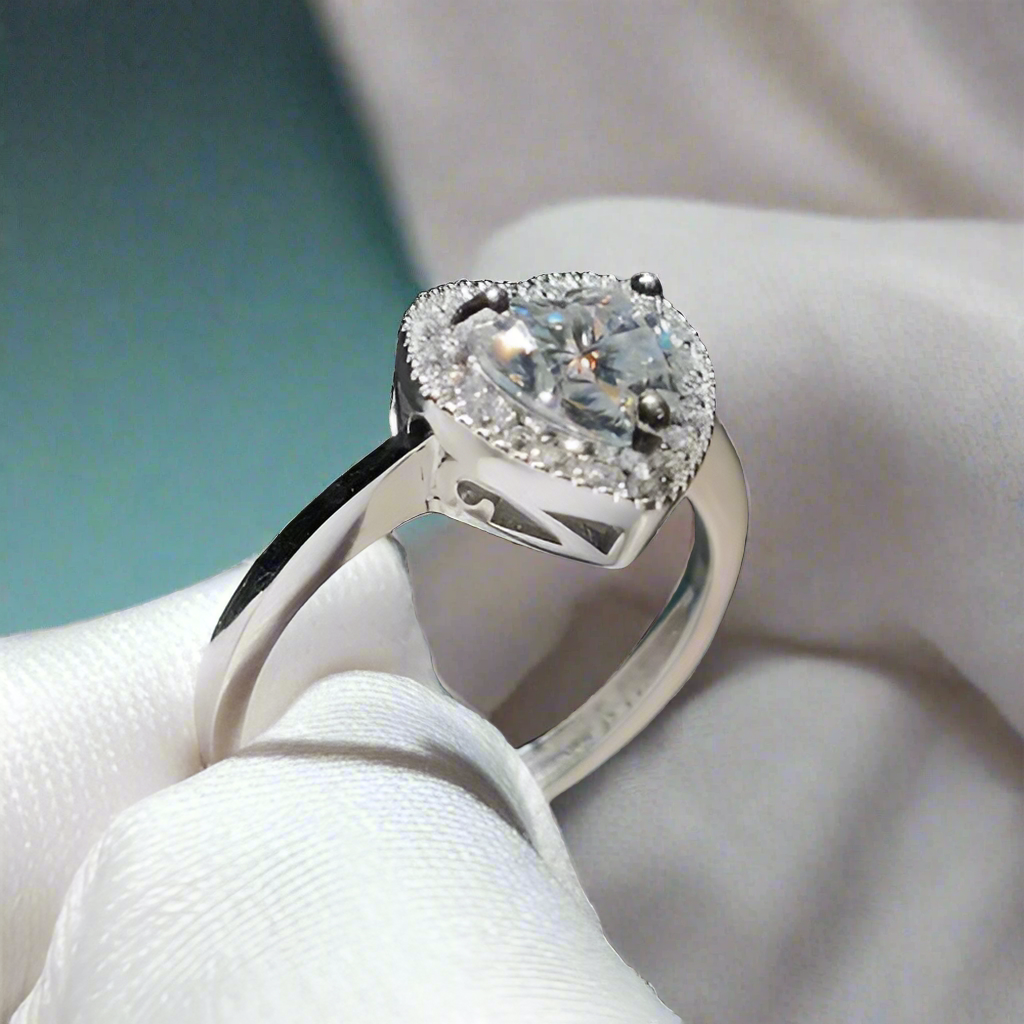 Heart Cut Diamond with Halo Engagement Ring in White Gold-Evani Naomi Jewelry