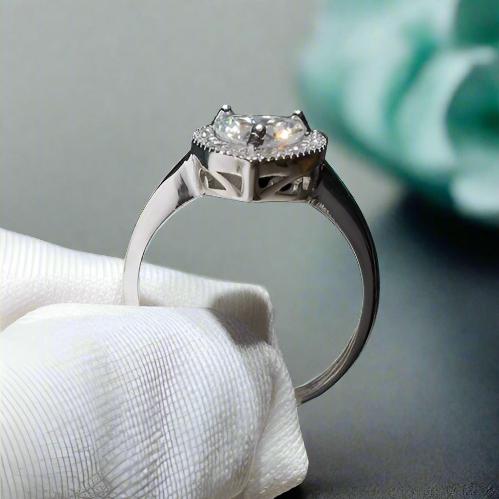 Heart Cut Diamond with Halo Engagement Ring in White Gold-Evani Naomi Jewelry