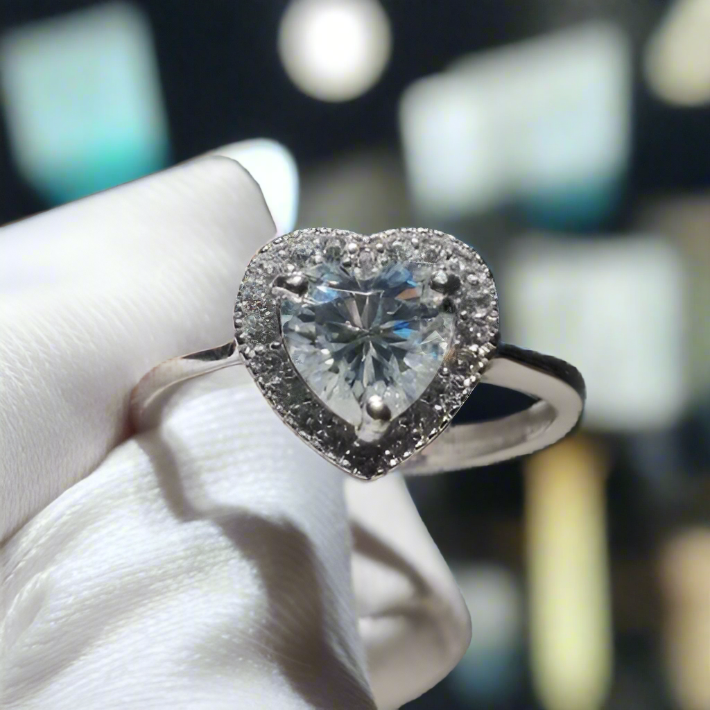 Heart Cut Diamond with Halo Engagement Ring in White Gold-Evani Naomi Jewelry