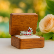 Ruby Birthstone Wedding Ring Set in 14k Yellow Gold - Evani Naomi Jewelry