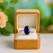 Oval Cut 3.5ct Blue Sapphire Diamond White Gold Engagement Ring - Evani Naomi Jewelry