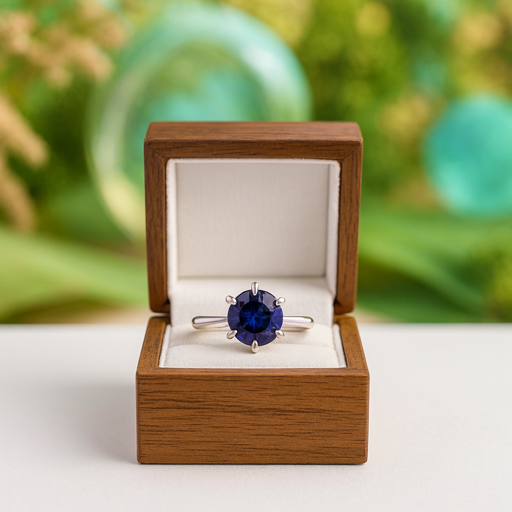 Classic Round Cut 2.0ct Blue Sapphire White Gold Engagement Ring - Evani Naomi Jewelry
