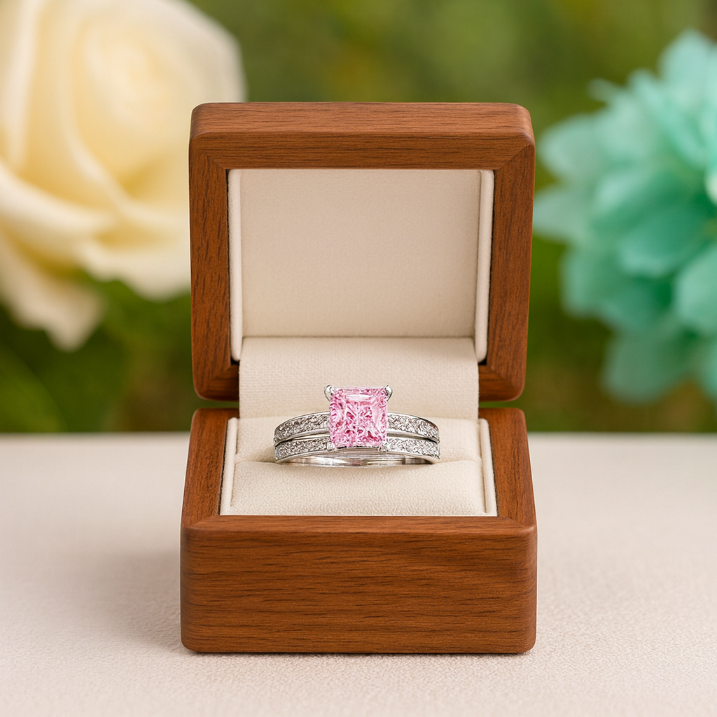 Princess-cut 1.5 ct Diamond Tourmaline Birthstone Engagement Ring Set - Evani Naomi Jewelry