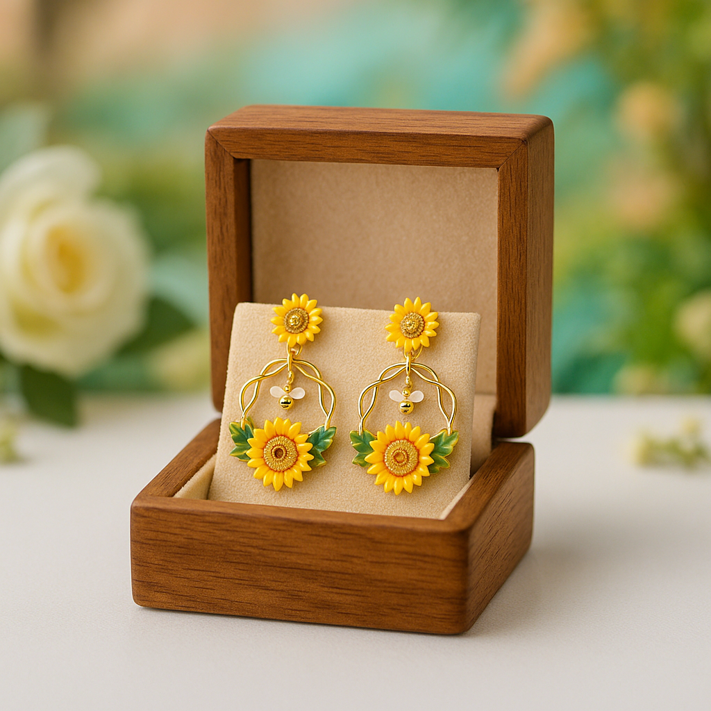 Enamel Diamond Bee and Sunflower Topaz Earrings - Evani Naomi Jewelry