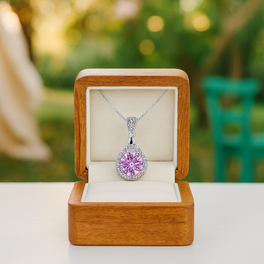 1.0 Ct Round Cut Diamond Tourmaline Birthstone Pendant Necklace - Evani Naomi Jewelry