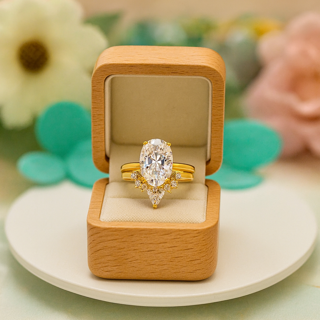 3.5 ct Oval Cut Solitaire Yellow Gold Diamond Birthstone Wedding Set - Evani Naomi Jewelry