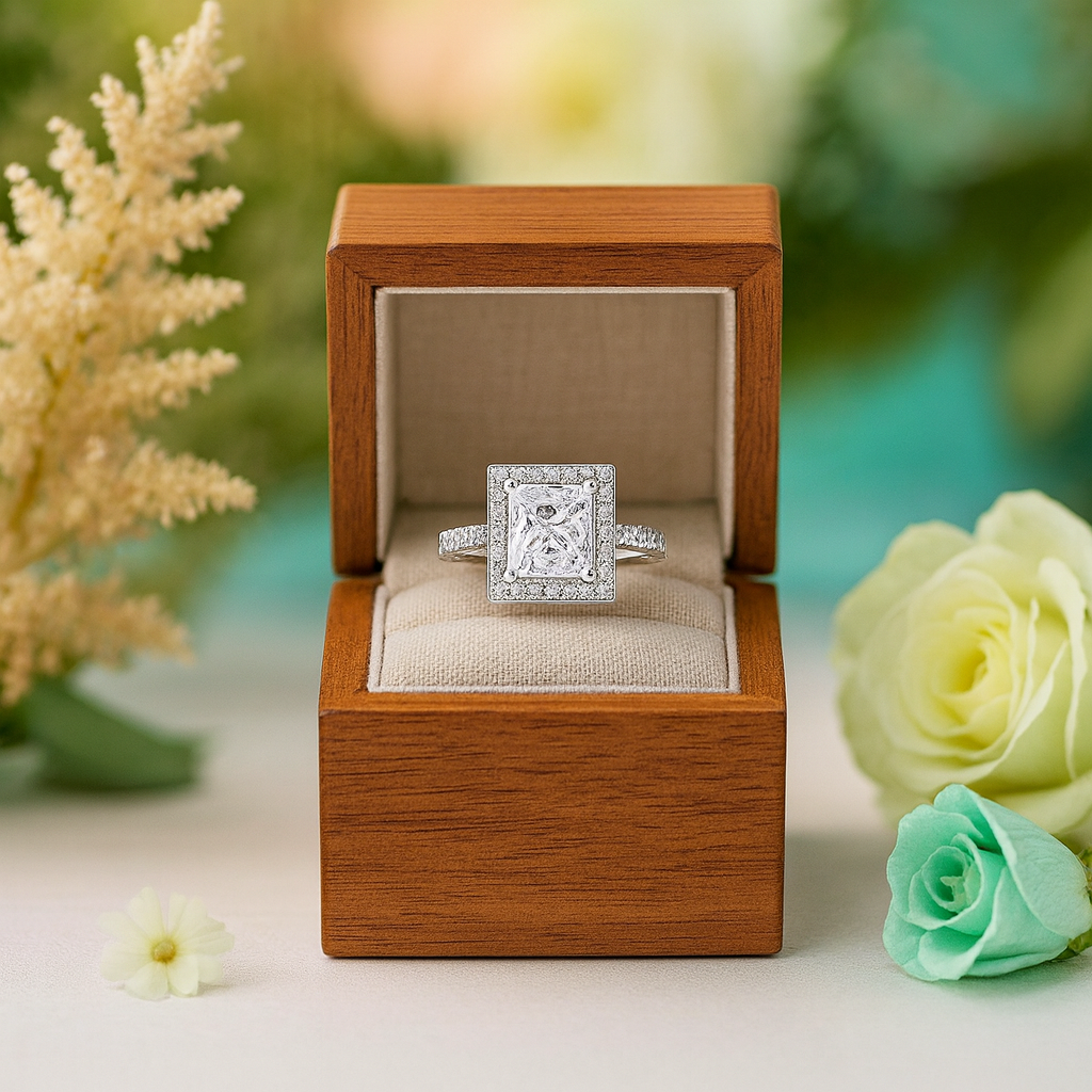 1.50 ct Princess-cut Diamond Halo Engagement Ring - Evani Naomi Jewelry