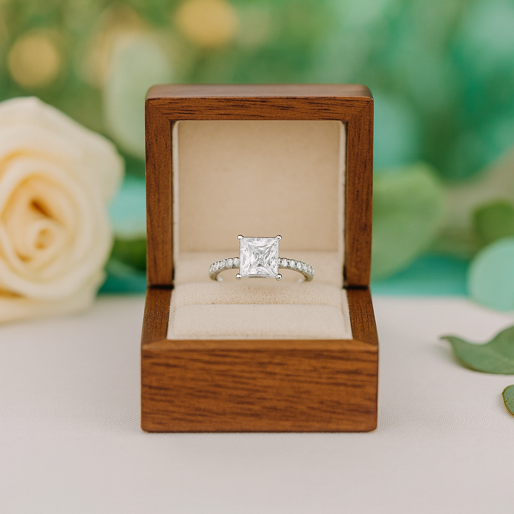 Princess-cut 1.50 ct Half Eternity Diamond Engagement Ring - Evani Naomi Jewelry