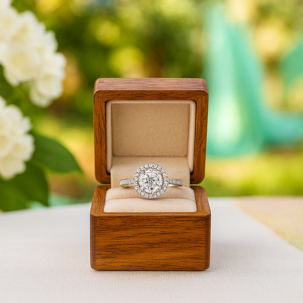 Round-cut 1.25 ct Diamond Halo Engagement Ring - Evani Naomi Jewelry