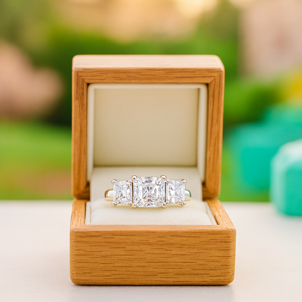 Three Stone 1.50 ct Princess-cut Diamond Ring - Evani Naomi Jewelry