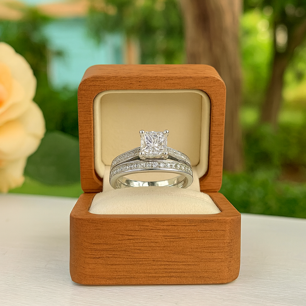 Princess-cut 1.5 ct Diamond Birthstone Wedding Ring Set - Evani Naomi Jewelry