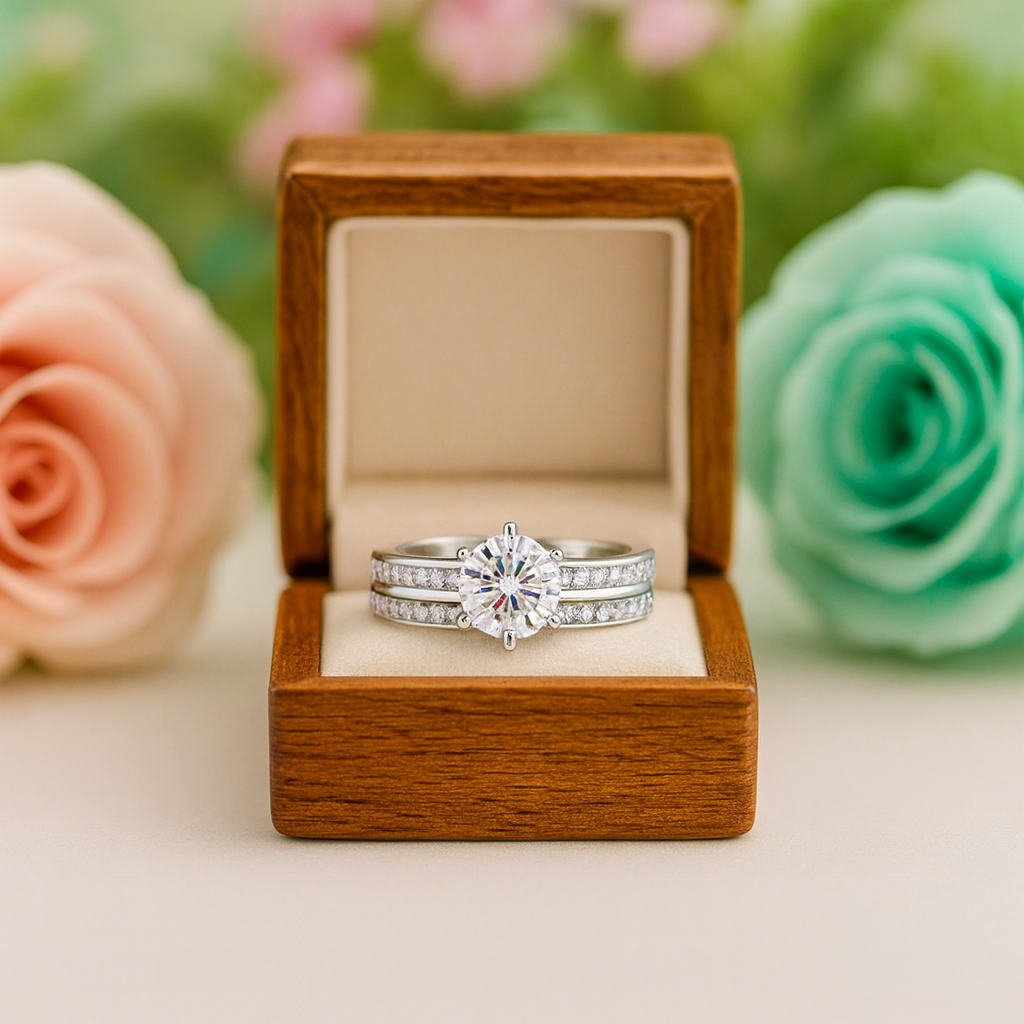 Half-Eternity Round 1.0 ct Diamond Ring Set - Evani Naomi Jewelry