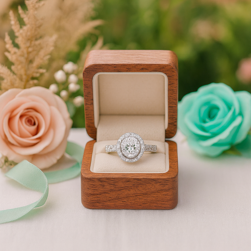 Oval-cut 1.50 ct Diamond Halo Engagement Ring - Evani Naomi Jewelry