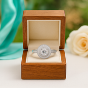 Double-Halo Round 1.00 ct Diamond Engagement Ring - Evani Naomi Jewelry