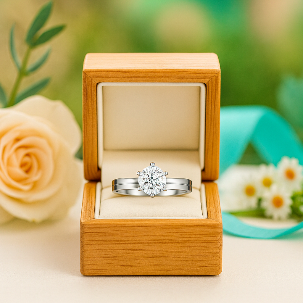 Classic 6 Claws 1.25 ct Diamond Ring Set - Evani Naomi Jewelry