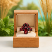 Best Love Gothic Wedding Rings in Ruby Coffin Cut Diamond - Evani Naomi Jewelry