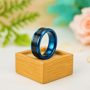 Blue Tungsten Unisex Wedding Band with Black Carbon Fiber Inlay - Evani Naomi Jewelry