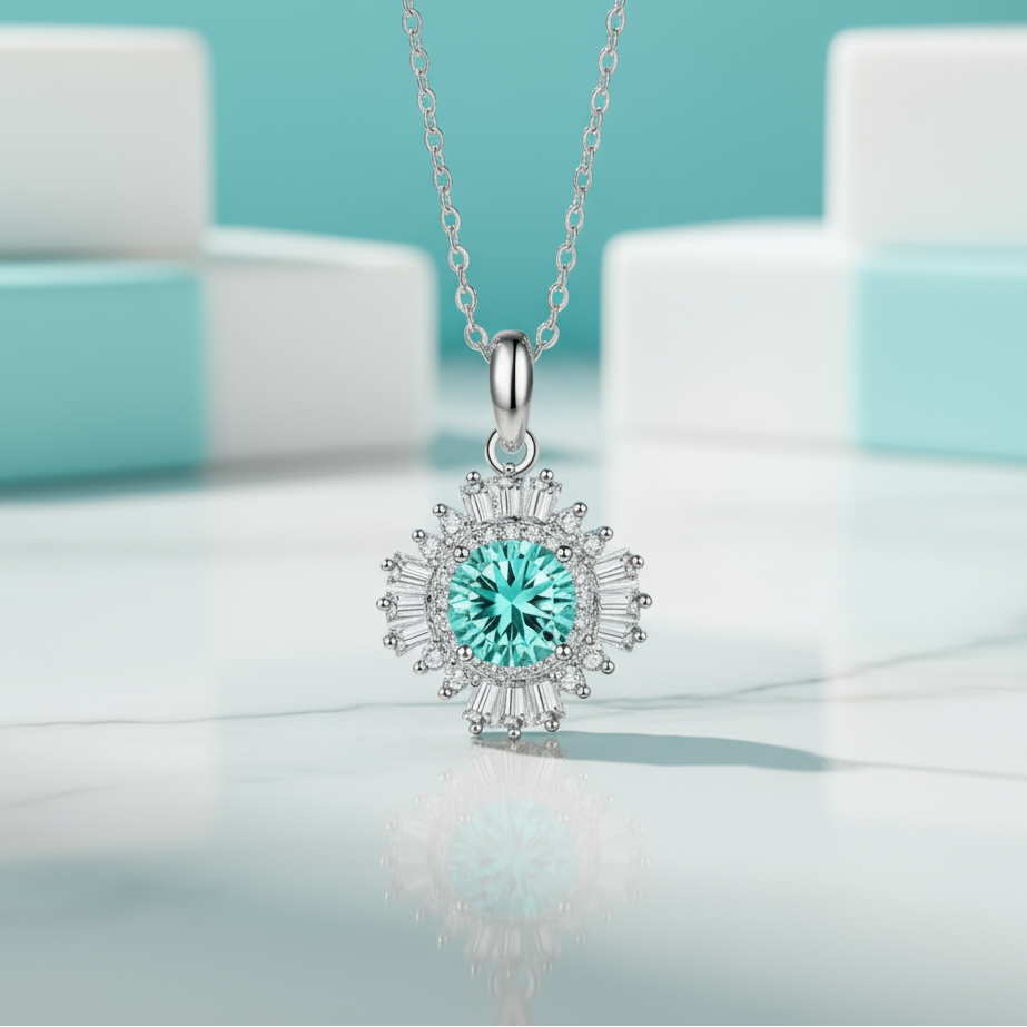 1.0 Ct Turquoise Sunflower Pendant Necklace-Evani Jewelry
